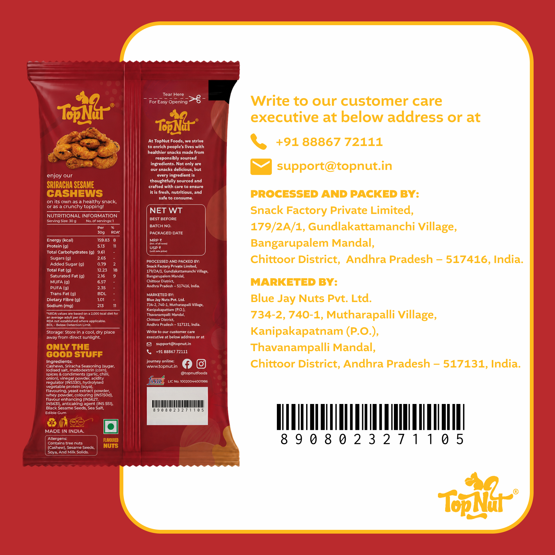 Sriracha Sesame Cashews 30g