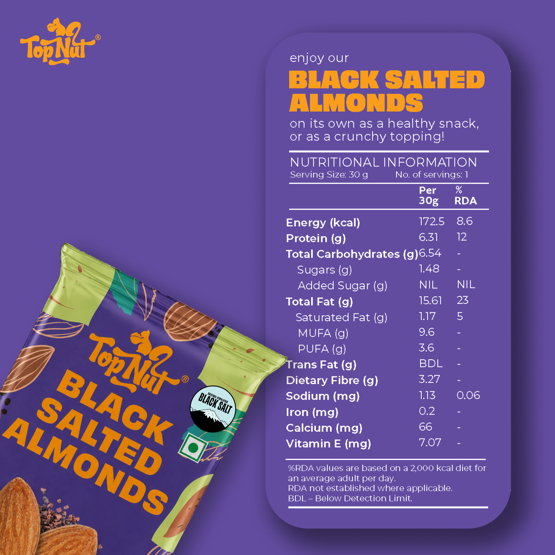 Black Salted Almonds 30g