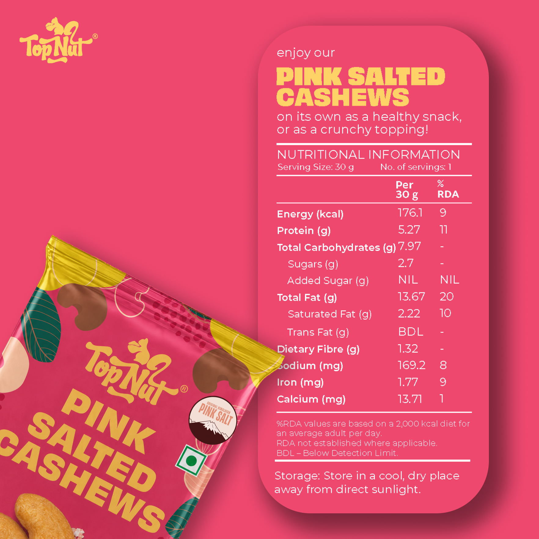 Himalayan Pink Salted Cashews 30g
