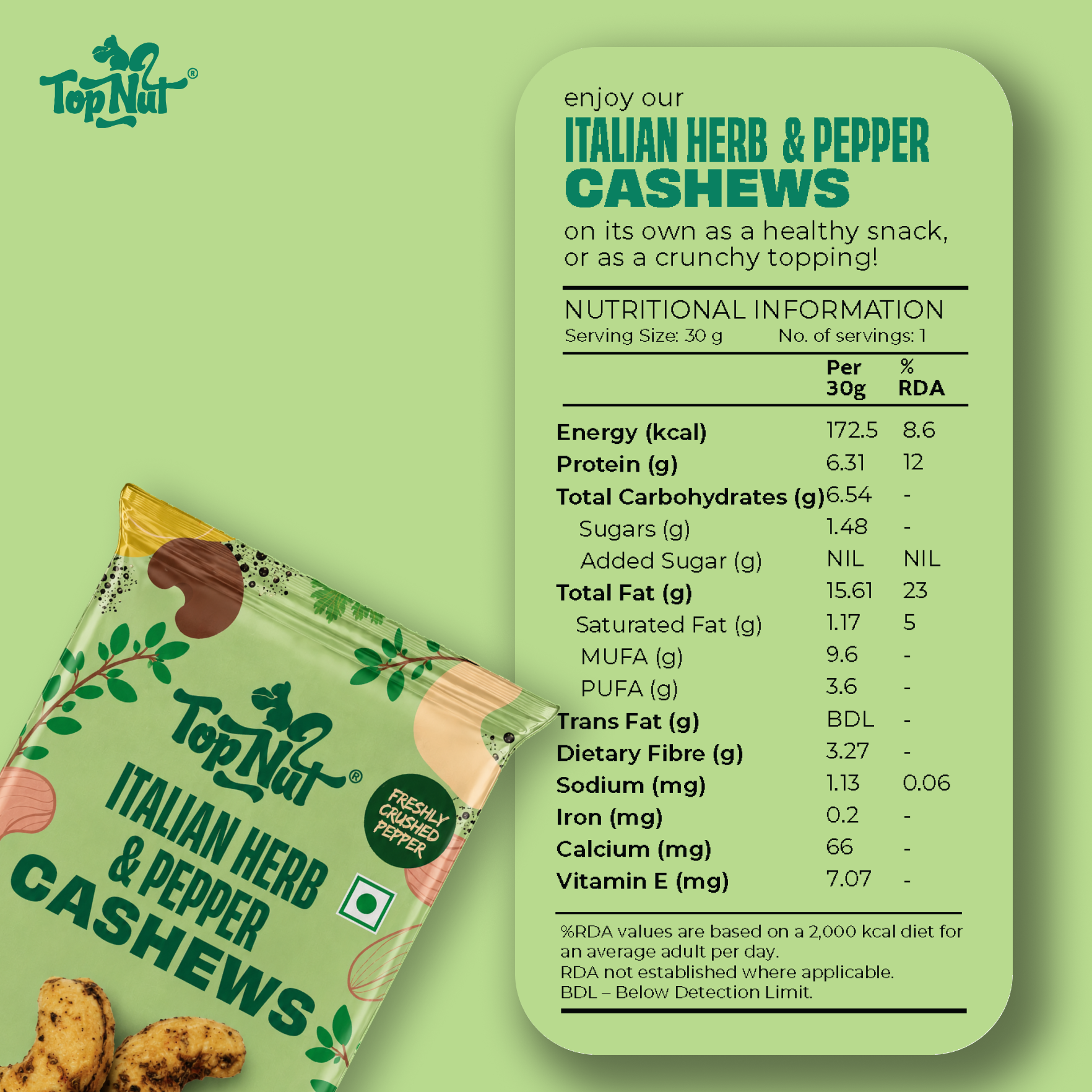 Italian Herb & Pepper Cashews 30g